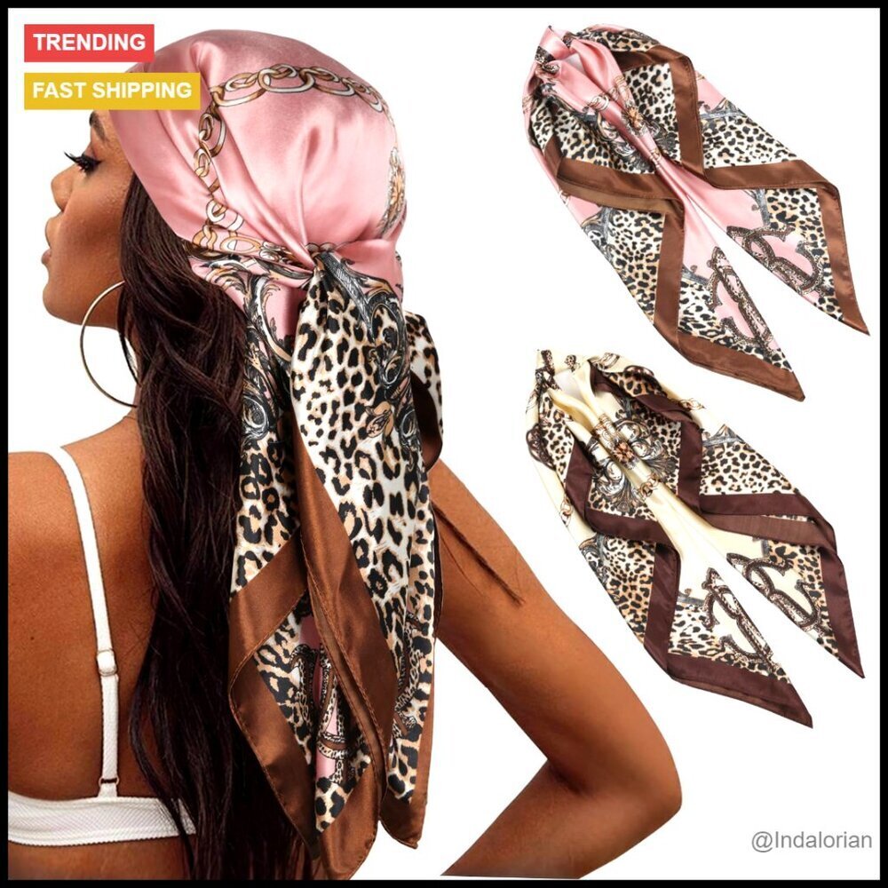 Satin Head Scarf 2 Pack Silk-Like Square Wrap Elegant Chic Versatile Styling